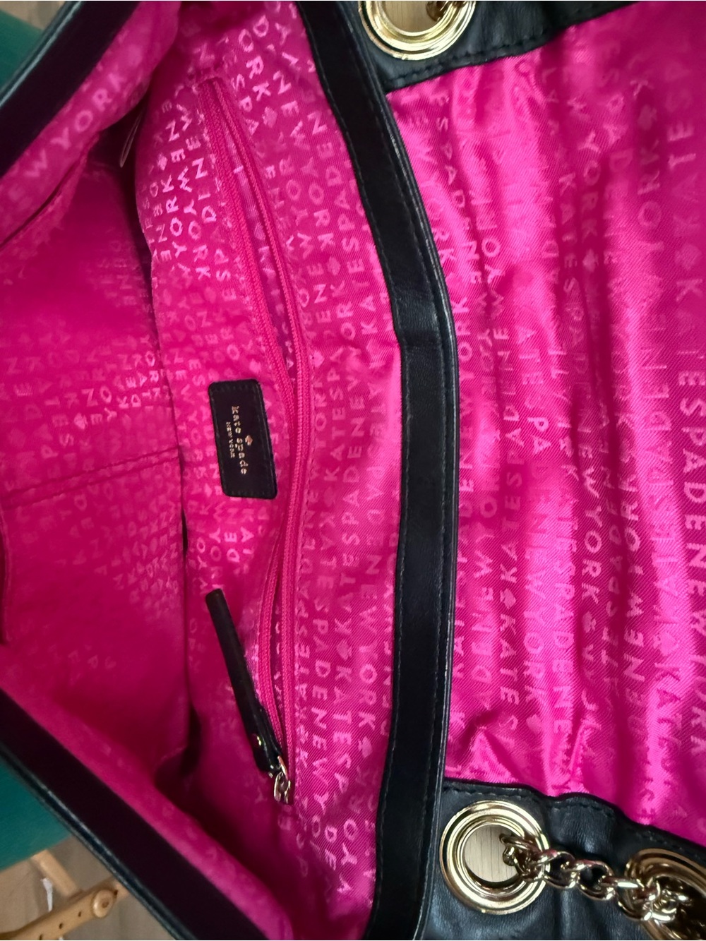 kate spade Black Quilted Leather Shoulder Bag with adjustable Gold Chain - Picture 7 of 9